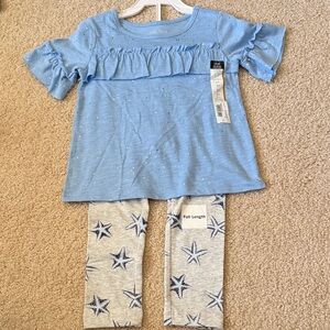 okie dokie Blue Ruffle Sleeve Top & Starfish Print Leggings Set